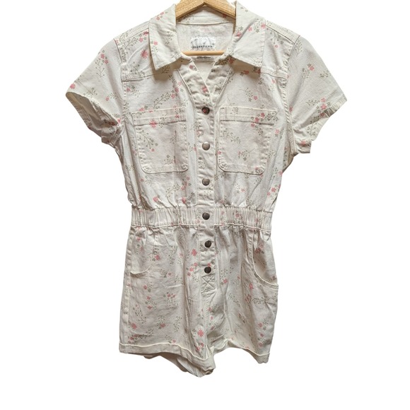 Celebrity Pink Pants - Celebrity Pink Romper Womens S White Pink Excellent Floral Snap Front Utility